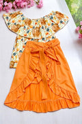 Girls boutique clothing wholesale Cow floral off the shoulder blouse w/skirt girl set 1112WY (A3S8)