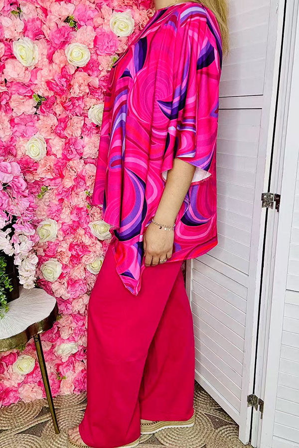 Women's sets wholesale Fuchsia prints top & pant 2pc clothing sets GJQ16034 FS2