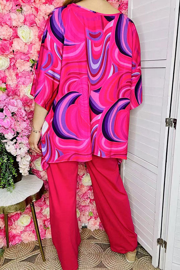 Women's sets wholesale Fuchsia prints top & pant 2pc clothing sets GJQ16034 FS2