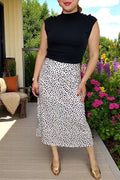 Women's skirt wholesale White/Black leopard printed long skirt w/leg slit GJQ14076 IS11