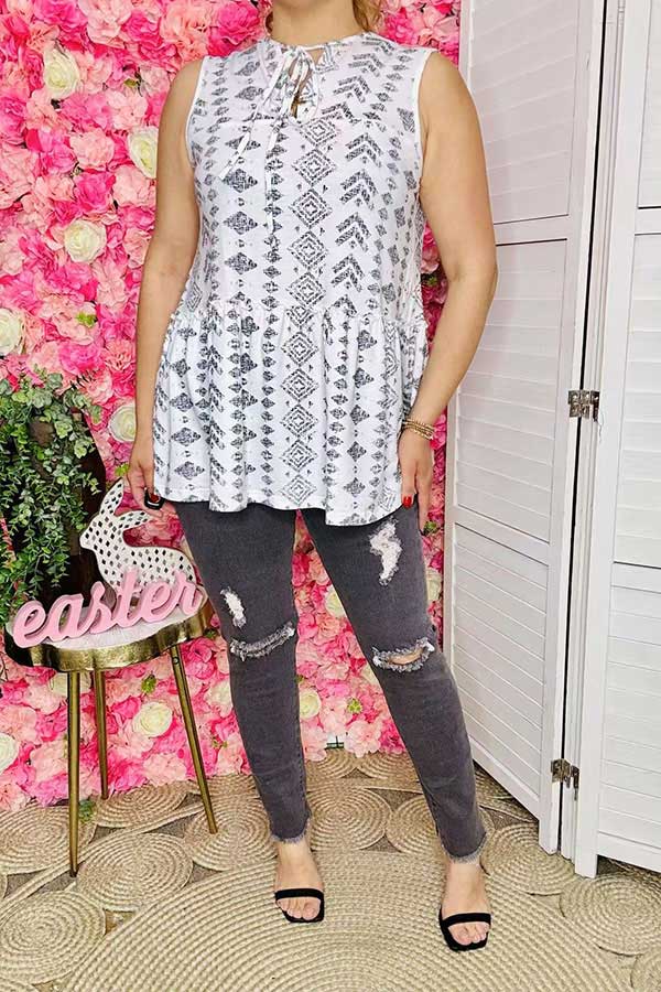 Women's top suppliers Aztec printed & sleeveless & strings GJQ14967 (CS8