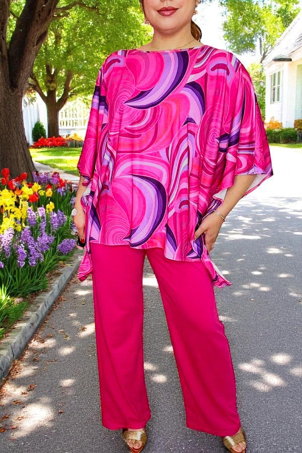 Women's sets wholesale Fuchsia prints top & pant 2pc clothing sets GJQ16034 FS2