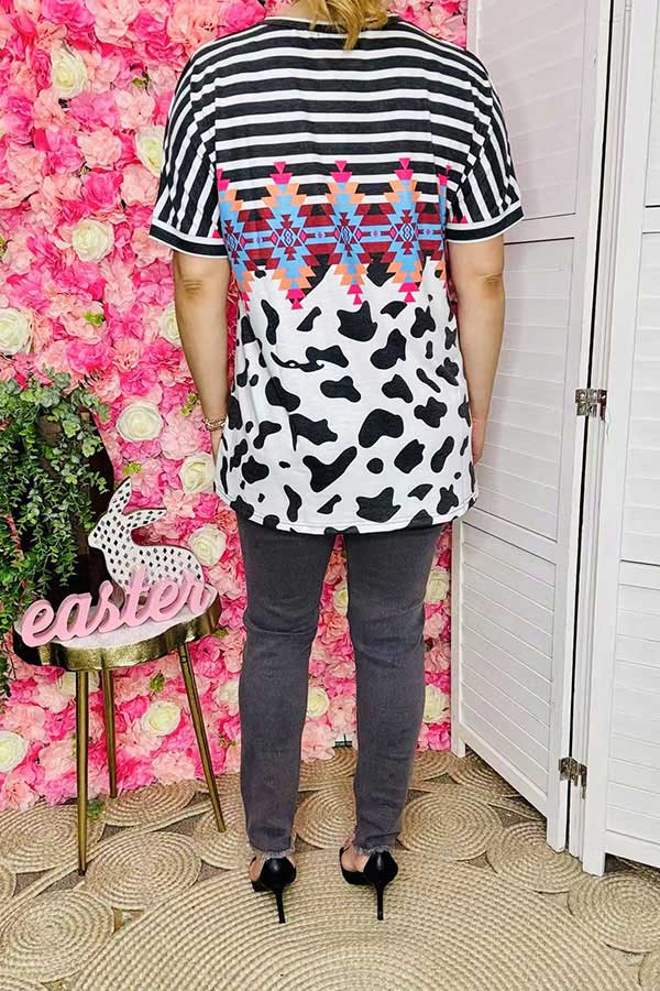Western womens top suppliers Stripes & Aztec and Cow prints w/short sleeve XCH11359  ES10