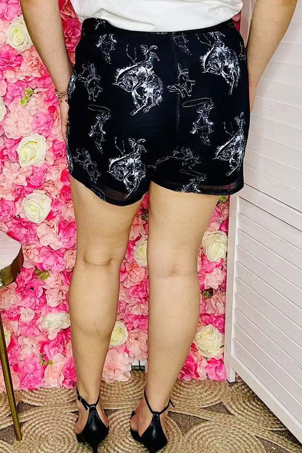 Western women's short suppliers Horse riding prints & black lining YMY13969 IS9